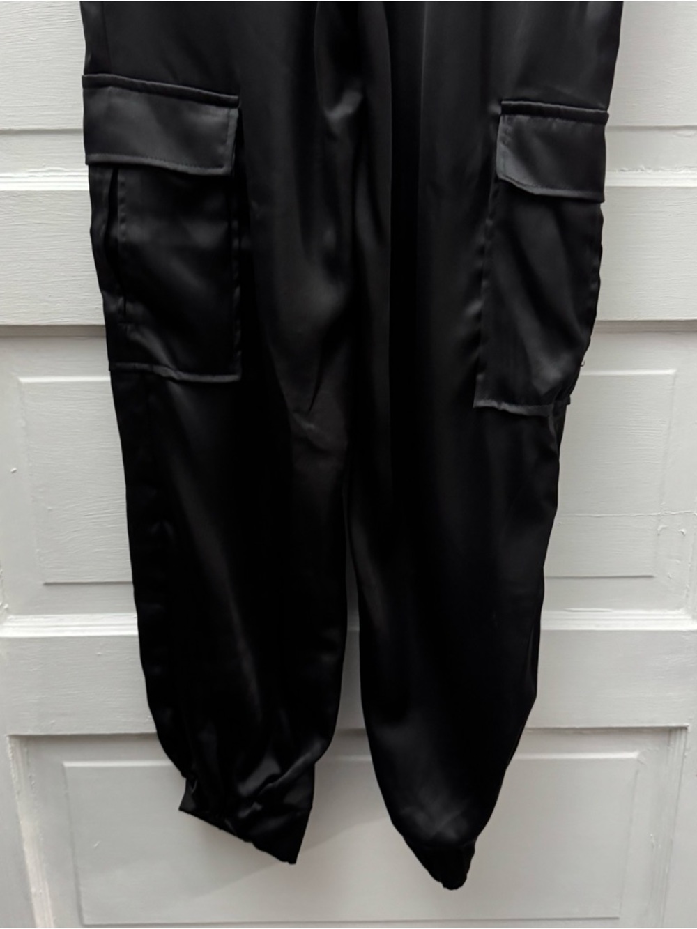 Sincerely Jules Satin Cargo Jogger Pants Black Tie Waist Utility Chic S - Picture 8 of 11